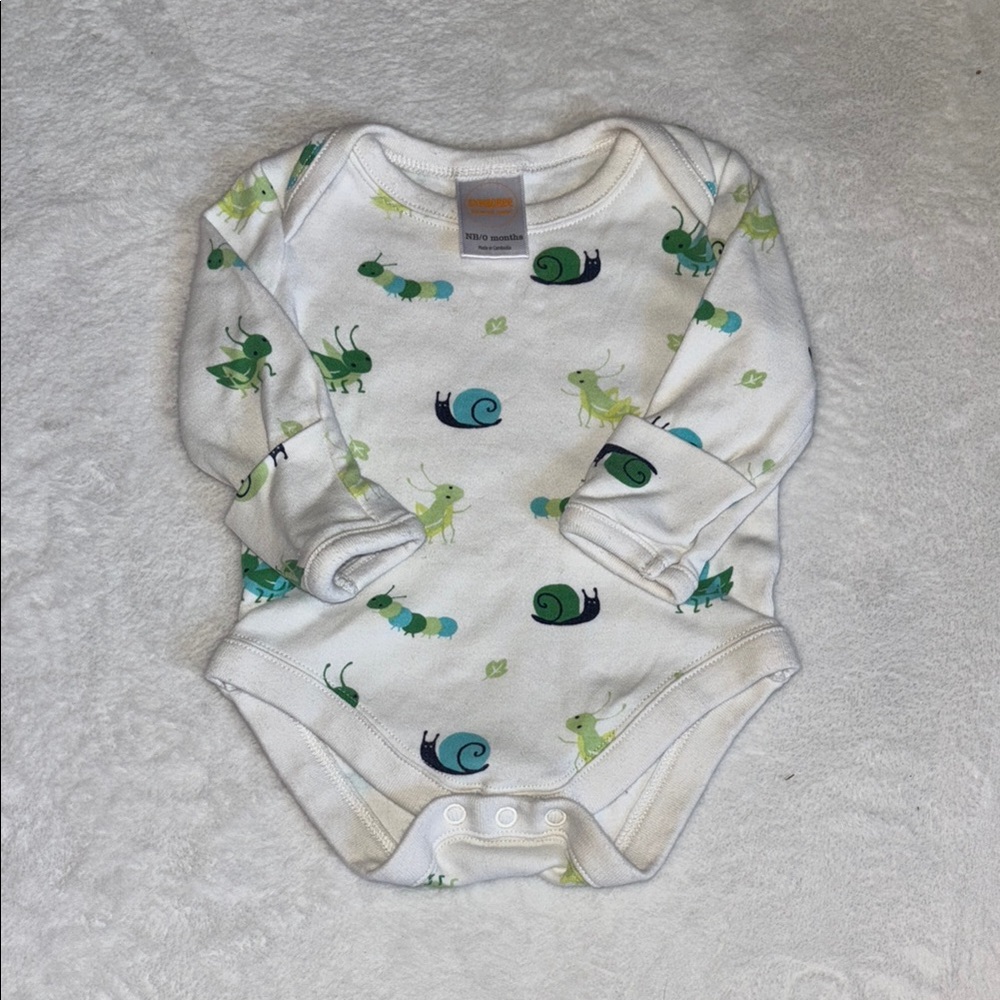 Gymboree Green and White Snail Print Bodysuit